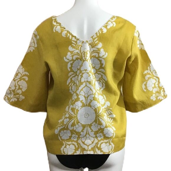 Boden Yellow Linen Wide Sleeve Top New Size 6 - Picture 3 of 12